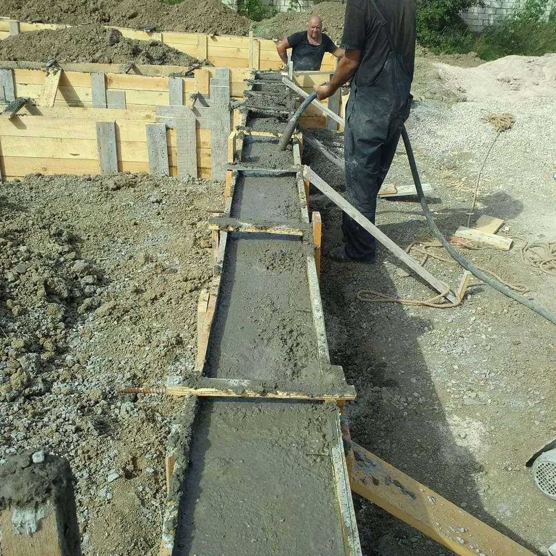 Процесс бетонирования монолитных конструкций