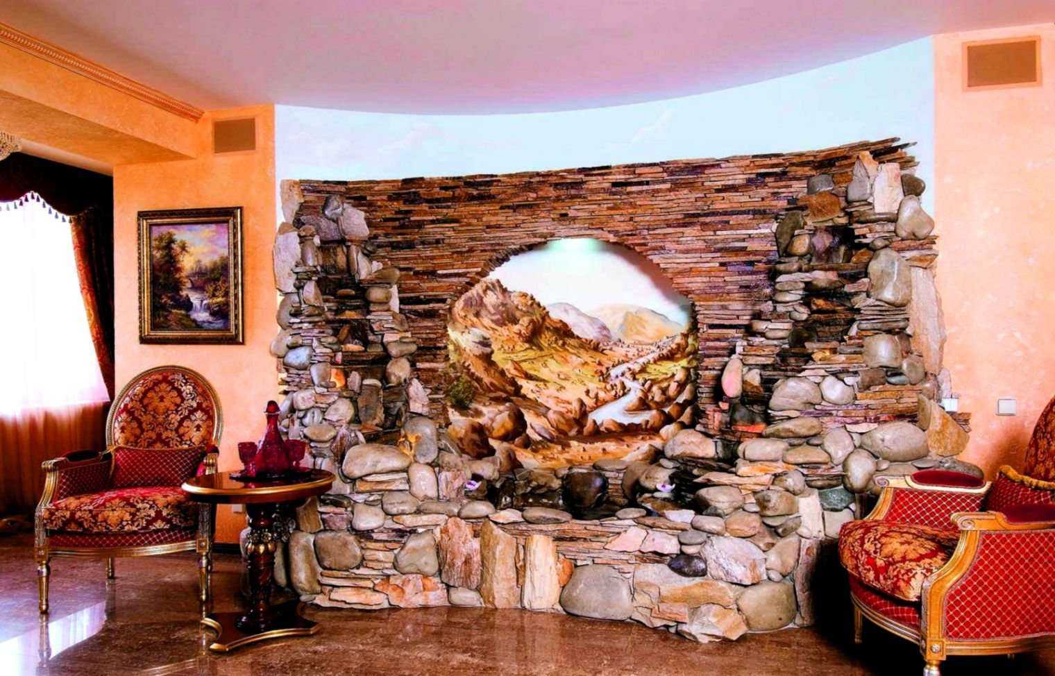 Отделка стен декоративным камнем как укладывать и правильно положить первый ряд, на что лучше клеить и примеры декорирования камня под обои в коридоре зале или гостиной