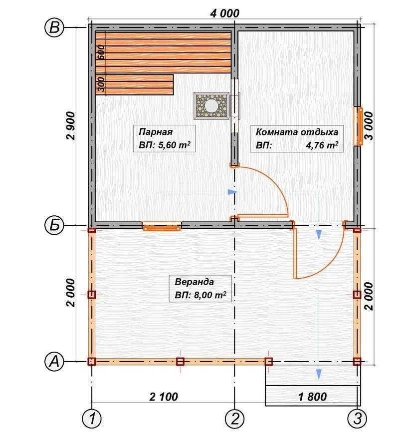 Планировка бани 4х4 м, план и проект внутренних помещений