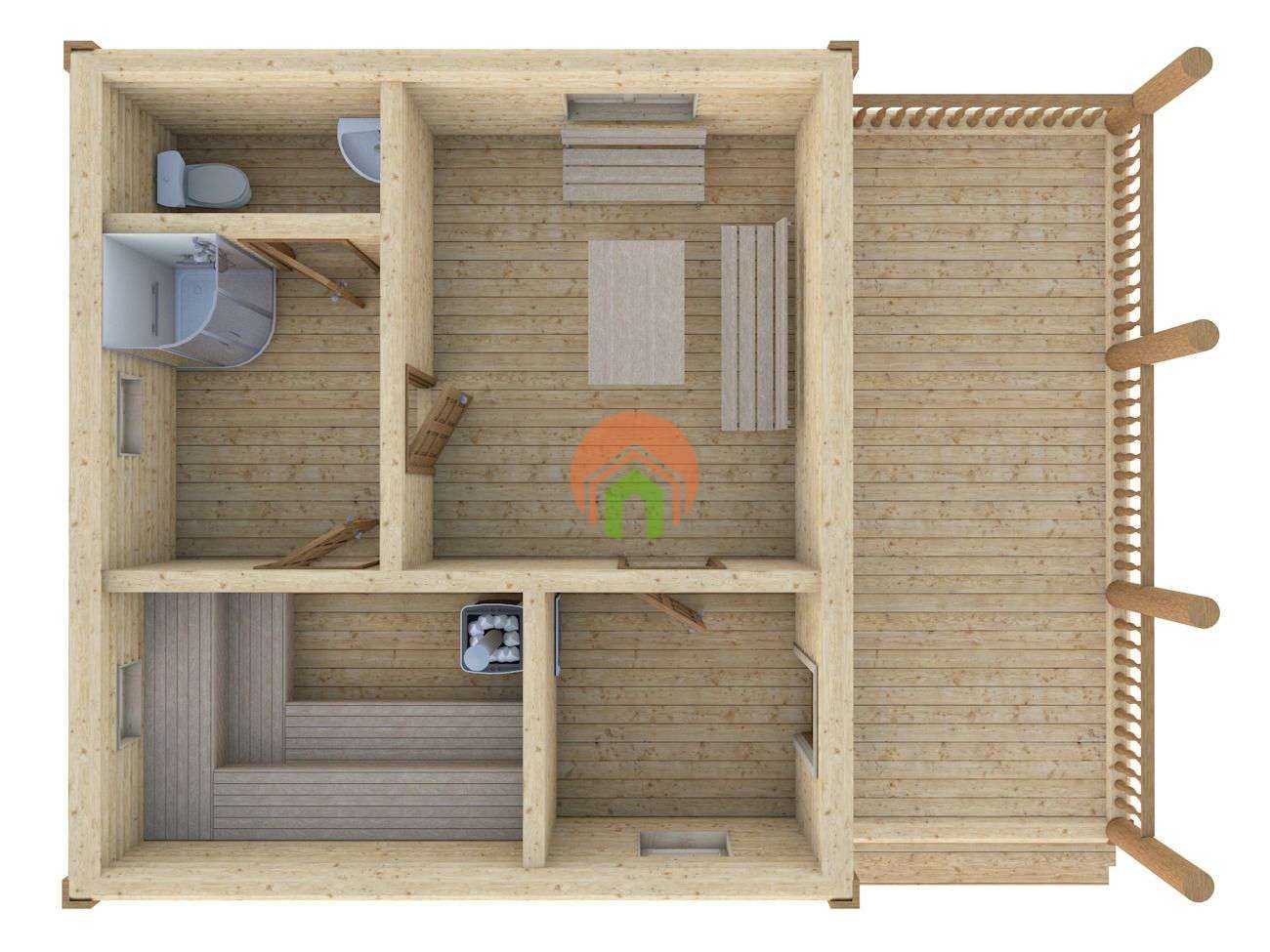 Баня с беседкой под одной крышей - односкатной, двускатной; с застекленной террасой, верандой, зоной барбекю
