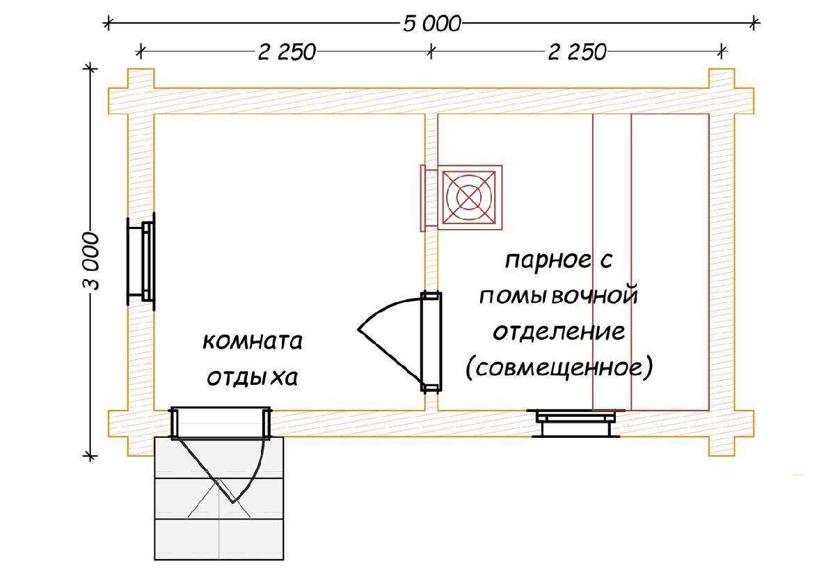 Планировка небольшой бани 3х3: мойка и парилка отдельно и вместе, схемы, особенности